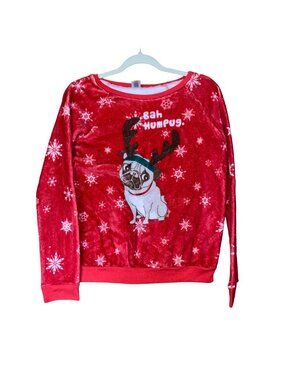 Stars & Sprinkles Red "Bah Humpug" Fleece Christmas Sweater XL Soft & Cozy